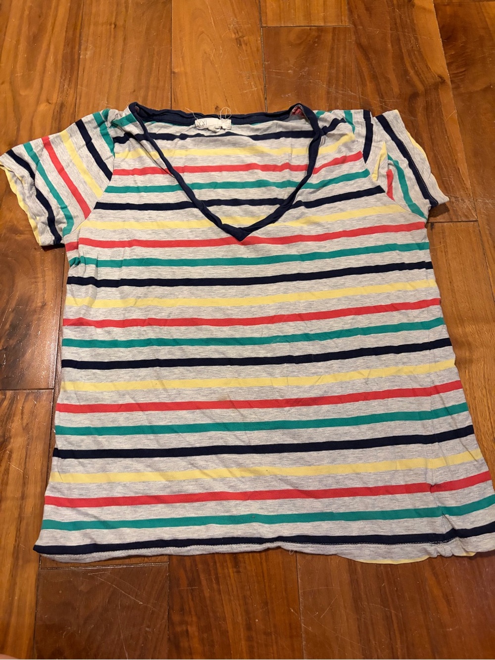 Forever 21 Multicolor Striped V-Neck Tee